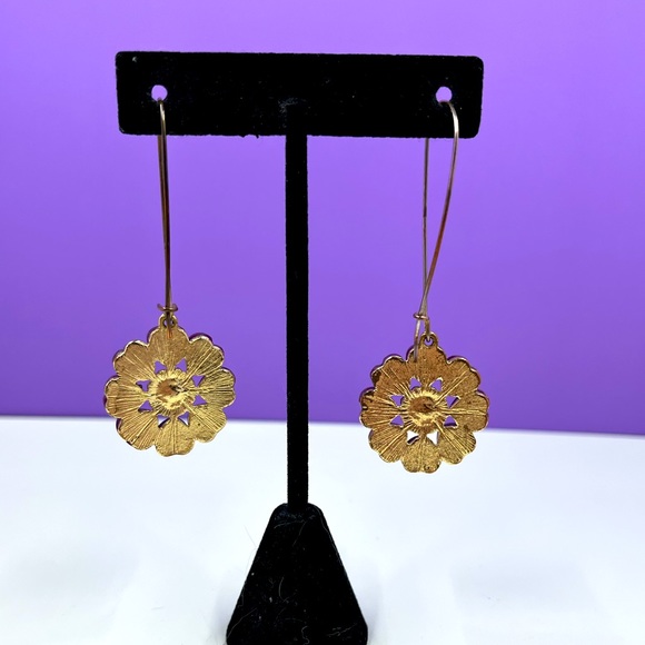 Vintage Y2K Purple Flower Extra Long Dangle Earrings with Crystal Accents - Picture 3 of 5